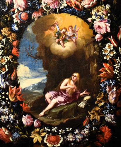 Paintings & Drawings  - Mary Magdalene in a Garland of Flowers - Mario Nuzzi, (1603-1673)